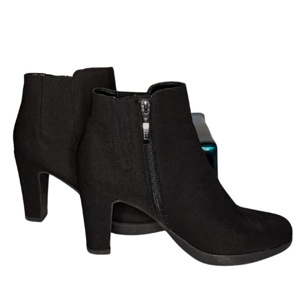 Lauren Blackwell Black Suede-Look Ankle Boots, Block Heel Zip Booties, Size 7 - Picture 2 of 6